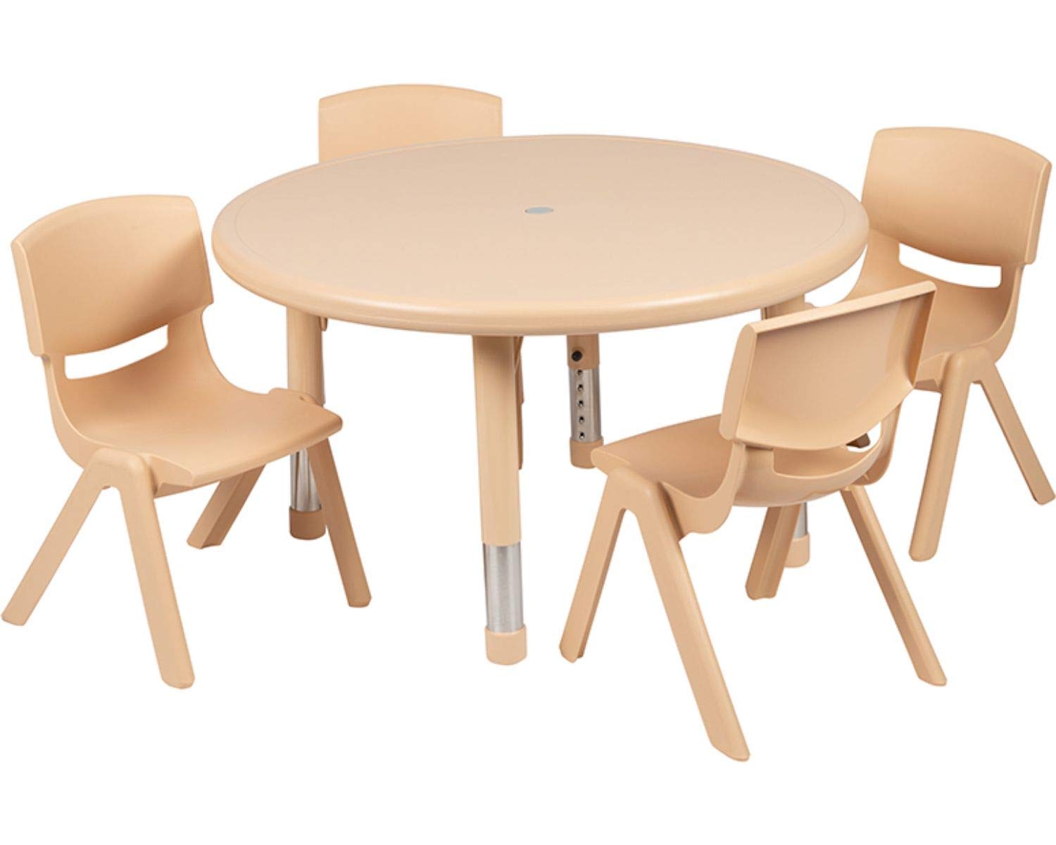 Flash Furniture Emmy 33" Round Natural Plastic Height Adjustable Activity Table Set With 4 Chairs